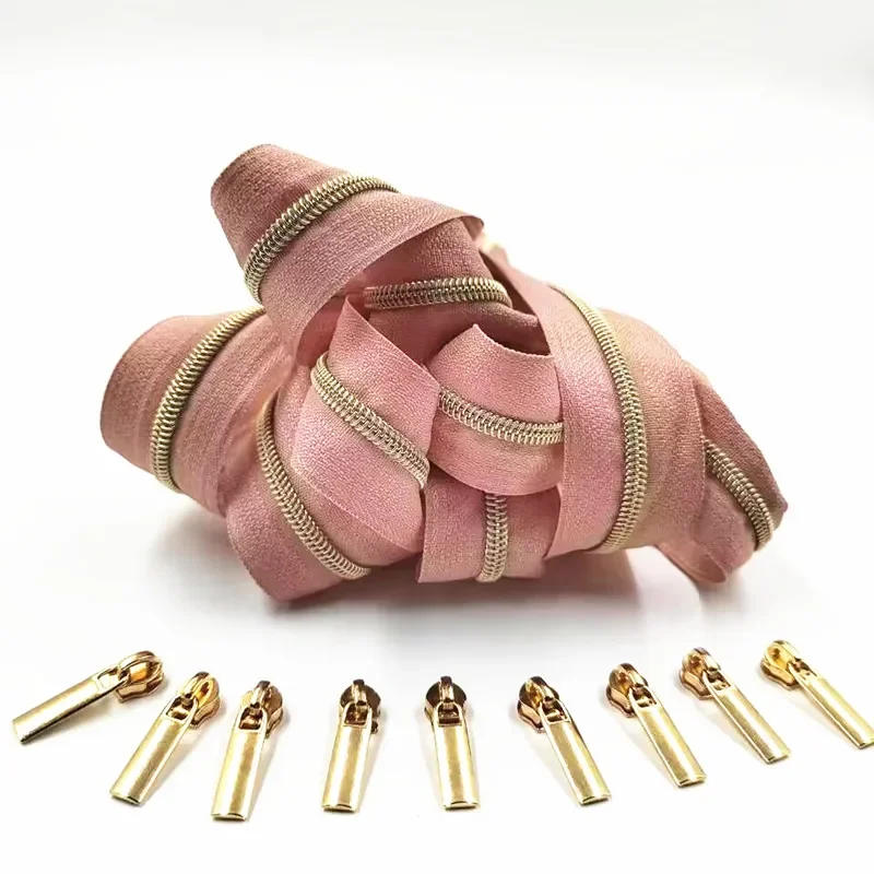 Description Picture 5 of item3# 5 Meters  Golden Silver Tooth Zippers Rolls with 10 Pieces Zipper Slider For Tailor Sewing Accessories