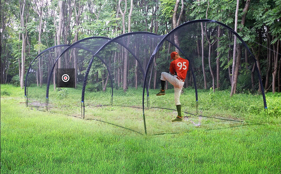 Description Picture 2 of itemBatting Cage Net and Frame, Baseball & Softball Hitting Cage Netting for Pitching Training in The Backyard - with Pitching Backs