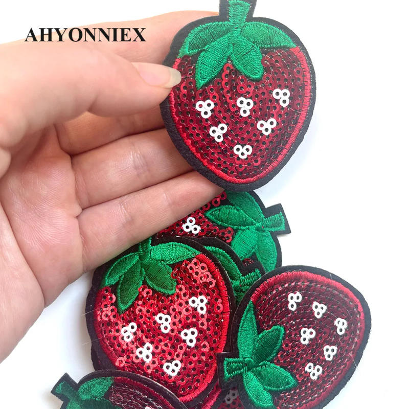 Description Picture 4 of item10pcs Small Strawberry Sequin Patch Cute DIY Appliques Embroidered Iron On Patches For Clothing Parches Bordados Ropa