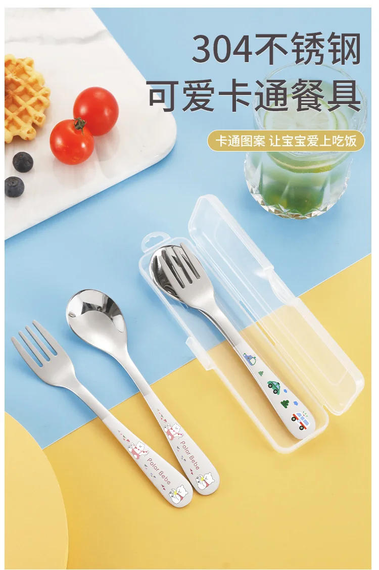 Description Picture 2 of itemEconomic Cartoon Spoon Fork Set Children Kid Cutlery Travel Camping Tableware Ice Cream Dessert Scoop Stainless Steel Dinnerware