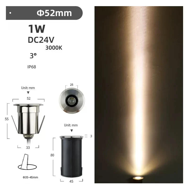 Description Picture 5 of itemSmall  Waterproof Underground Lamps stainless steel lamp body 2W Buried  Led Garden Path Spot Recessed Underground Light DC24V