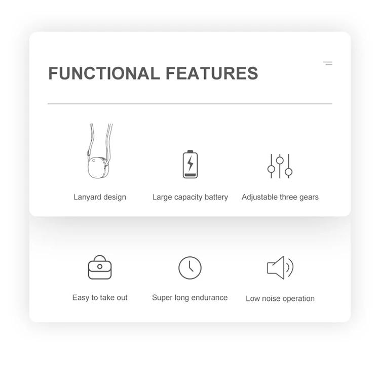 Description Picture 5 of itemPortable Hanging Waist Neck Fan Hands Free USB 3 Speed Adjustable Air Cooler Summer Silent Bladeless Fan mini air conditioner