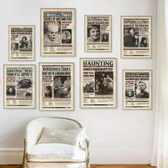 Vintage Scary Horror Movie Poster Haunting House Canvas Painting Scream TV Series Crime Film Newspaper Wall Picture Cinema Decor