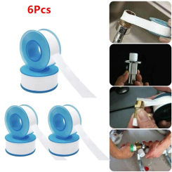 6Pcs PTFE White Threaded Sealing Tape Adhesive Plumbers Water Tight 20m X 16mm Sealing Tape Fittings Thread Seal Tape