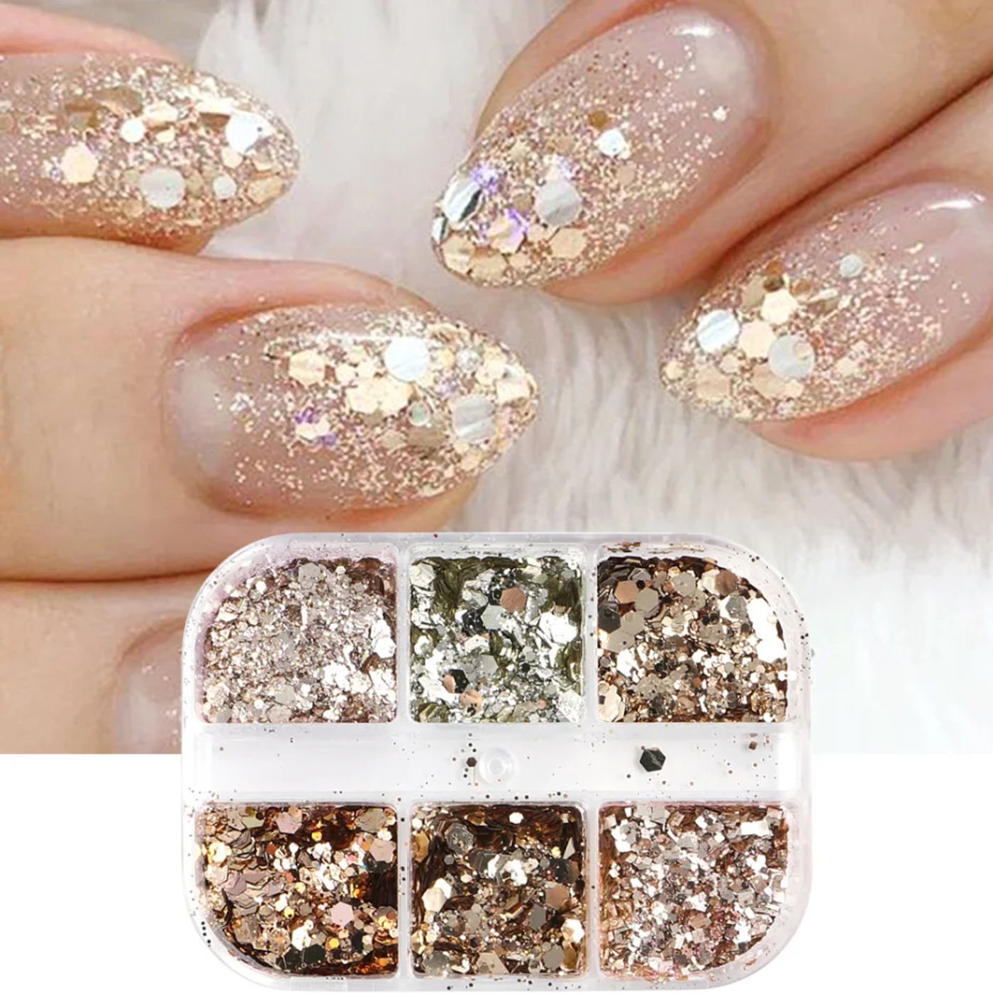 Description Picture 2 of itemGlitter Champagne Nail Sequins Sliver Reflective Effect Flakes Wedding Nail Charm Paillette Manicure Decorations LA1909-48