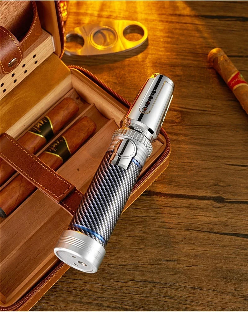 Description Picture 5 of itemButane Gas Turbo Spray Gun Windproof Straight Flush Blue Flame Metal Lighter Kitchen Cooking Cigar Lighters Smoking Accessories