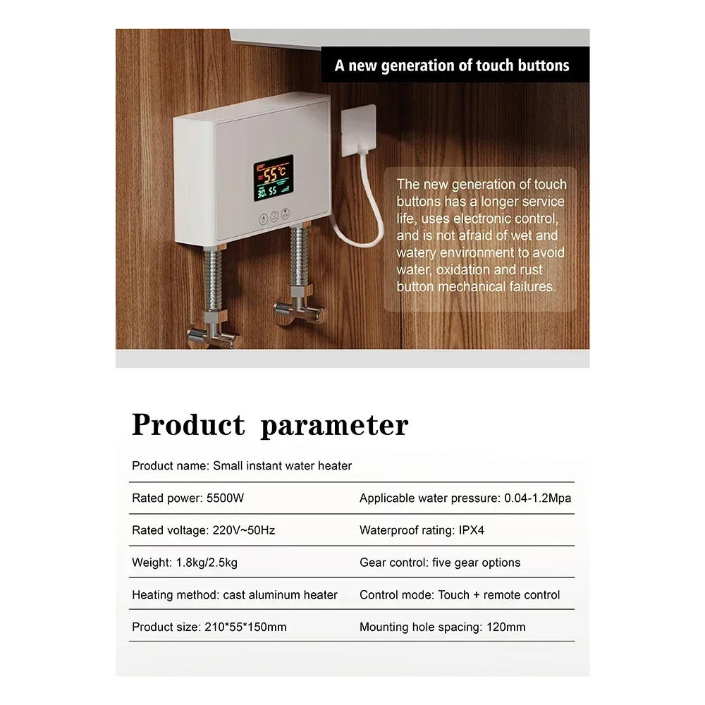Description Picture 4 of item5500W Tankless Mini Hot Water Heater Thermostatic Washing Heating System with Digital Display for Home Kitchen Bathroom