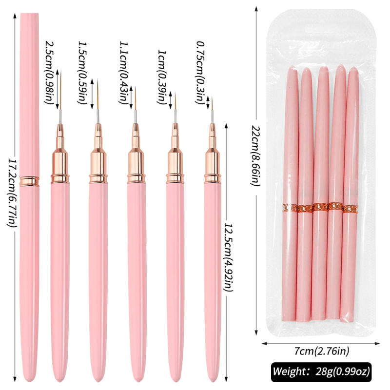 Description Picture 3 of item5Pcs/Set French Nail Art Liner Painting Brush 7/10/12/15/20mm Dotting Drawing Pens Lines&Stripe&Flower Painting Manicure Tools #