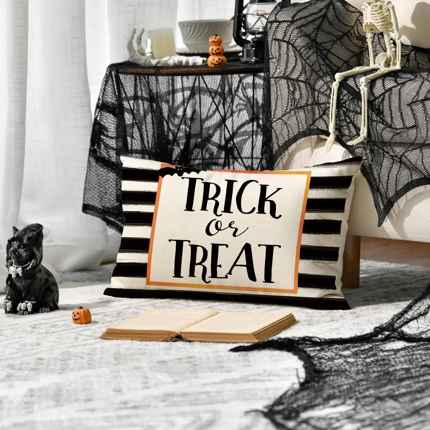 Description Picture 5 of item30x50cm Halloween Cushion Cover, Linen Bats Ghoast Skull Pumpkin Rectangle Pillow Covers ,Cushion Cases for Home Sofa Chair