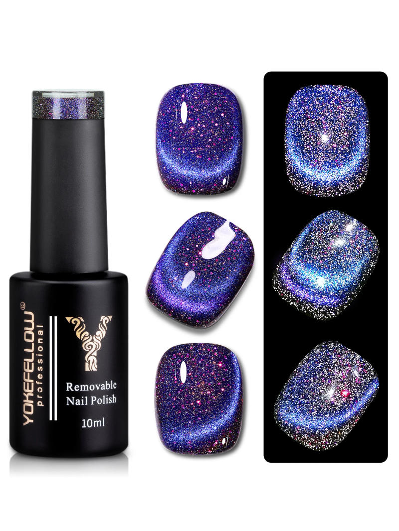Description Picture 2 of itemYOKEFELLOW 10ML Purple Crystal Eye Cat Magnetic Gel Sparkling Glitter Gel Nail Polish Semi Permanent UV Gel Nail Art Decoration