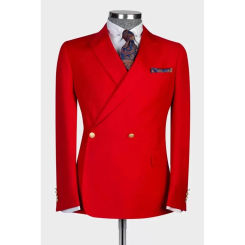 Custom Made Red Men Suits Double Breasted Peak Lapel Slim Fit 2 Piece Jacket Pants Sets Formal Wedding Male Clothing Blazer 2024