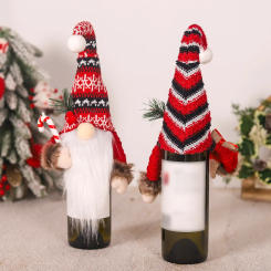 Christmas Wine Bottle Cover Dwarf Doll Christmas Knitted Doll Woven Wine Bottle Bags for Christmas Party Dinner Table Decoration