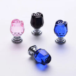 2pcs Rose Shape Design Crystal Glass Knobs Cupboard Pulls Single Hole Door Drawer Cabinet Handle Furniture Hardware
