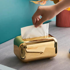 Golden Tissue Boxes Storage Napkin Holder Kitchen Tissue Box Paper Case Organizer Ornament Craft Desktop Tissue Holder