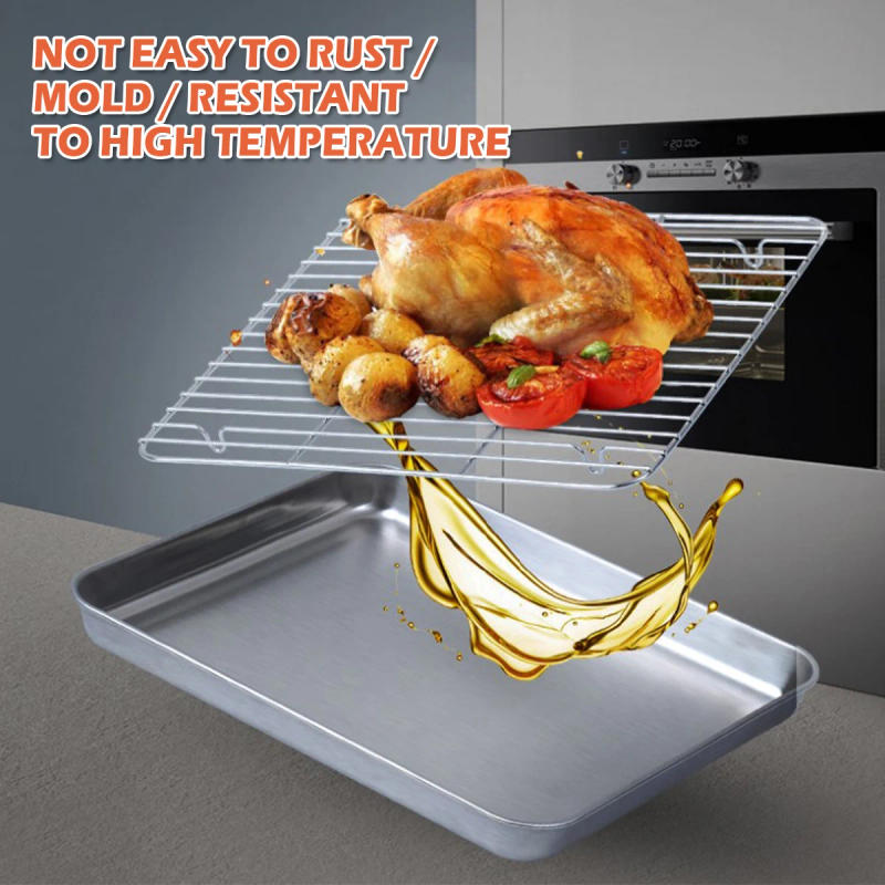 Description Picture 5 of item2pcs Baking Pan and Grill Oven Tray Drain Rack Cake Cheese Plate Display Stand for Home Kitchen Cooking Bake Gadget Cooling Rack