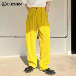 LUZHEN 2024 Spring Loose Suit Pants Men's Elegant Solid Color Fashion Pleat Design Trousers Versatile Wide Leg Straight E04bf2