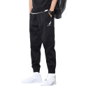 Spring and Autumn Men Pants Mid-Rise Elastic Waistband Logo Print Pockets Solid Color Casual Drawstring Sweatpants Streetwear