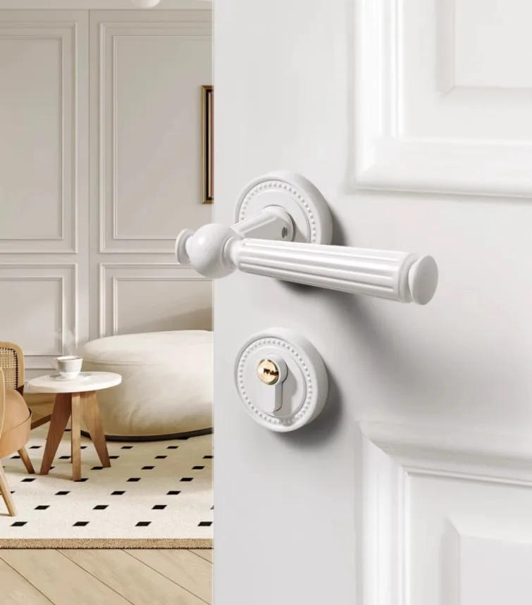 Description Picture 2 of itemWhite Zinc Alloy Bedroom Door Lock Boutique Mute Security Door Lock Indoor Double Handle Lock Set Home Hardware with Key