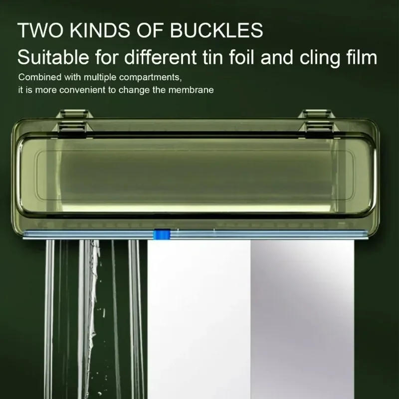 Description Picture 6 of itemCling Wrap Dispenser Plastic Transparent Refillable Wrap Cutter Storage Box Aluminum Foil Film Dispenser Organizer Kitchen Tool