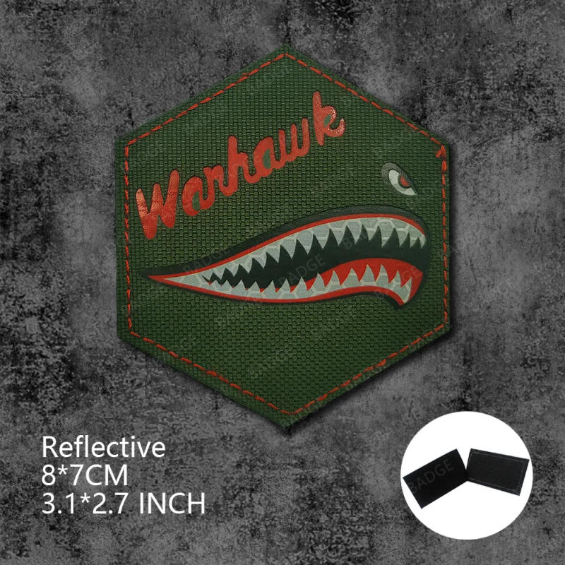 Description Picture 2 of itemShark Embroidery Reflective Patch Tactical Angry Shark Bullet Missile Soldier Helmet Vest Uniform Emblem Badge Decoration