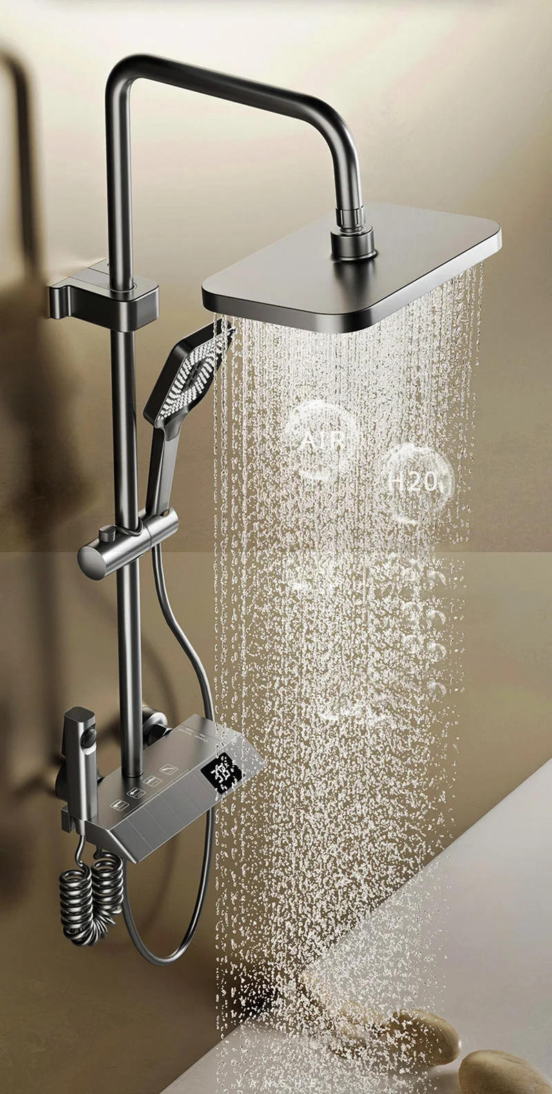 Description Picture 2 of itemPiano Keys Shower System Set Bathroom Shower Set Gray Black Bathtub Hot and Cold Shower Faucet LED Digital Copper Tap Shower Set