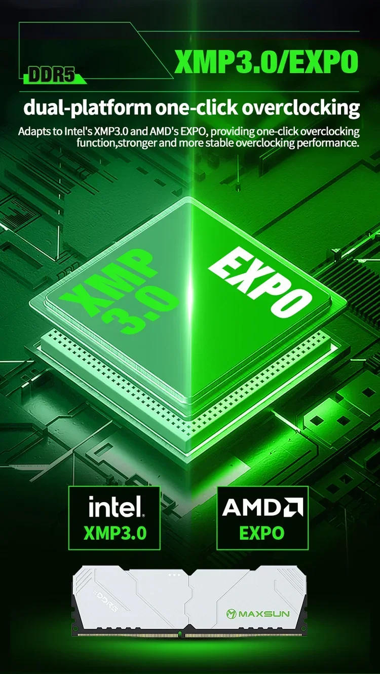 Description Picture 5 of itemMAXSUN DDR5 Memoria RAM 6400MHZ 16GB Desktop Memory DDR5 Heatsink RAMs Dual channel Computador Component Desktop PC