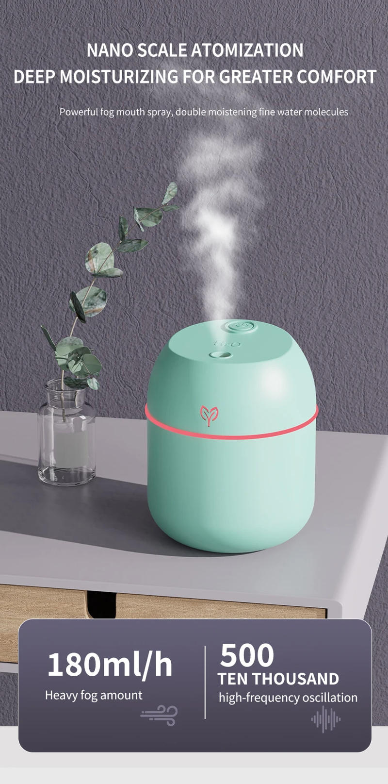 Description Picture 4 of itemPortable USB Ultrasonic Air Mini Humidifier Essential Oil Diffuser Car Purifier Aroma Anion Mist Maker with LED Lamp Lighting