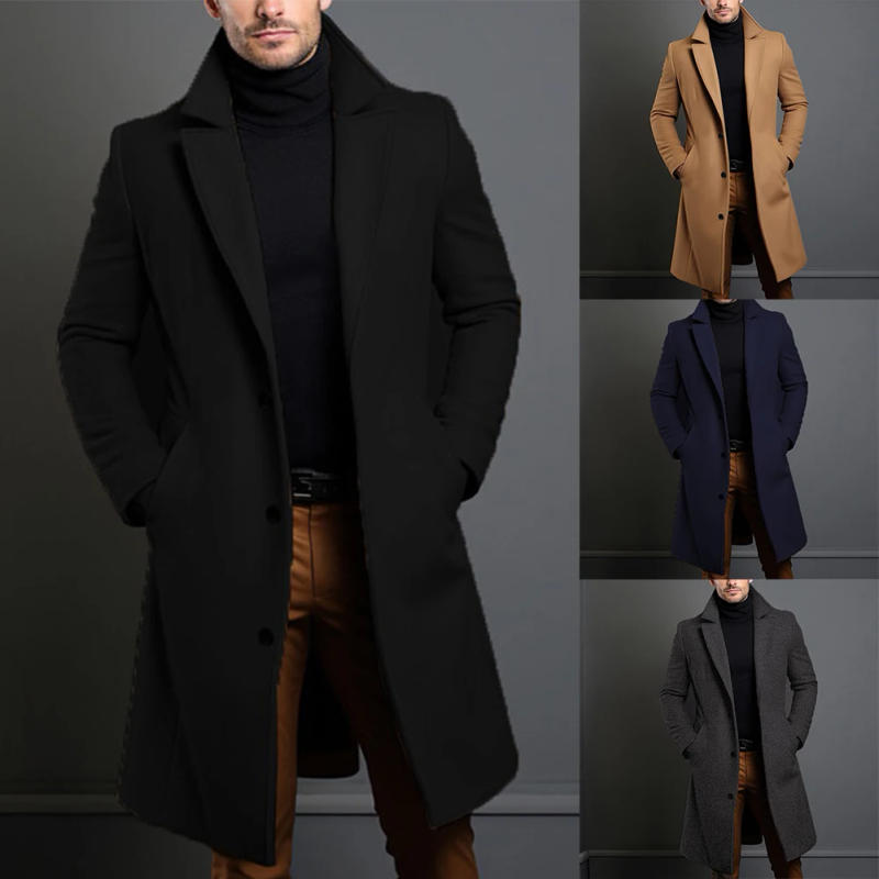 Description Picture 2 of itemBusiness Coat Coat Warm Casual Woolen Cold-resistant Comfortable Contrasting Easy Care Overcoat Single Breasted