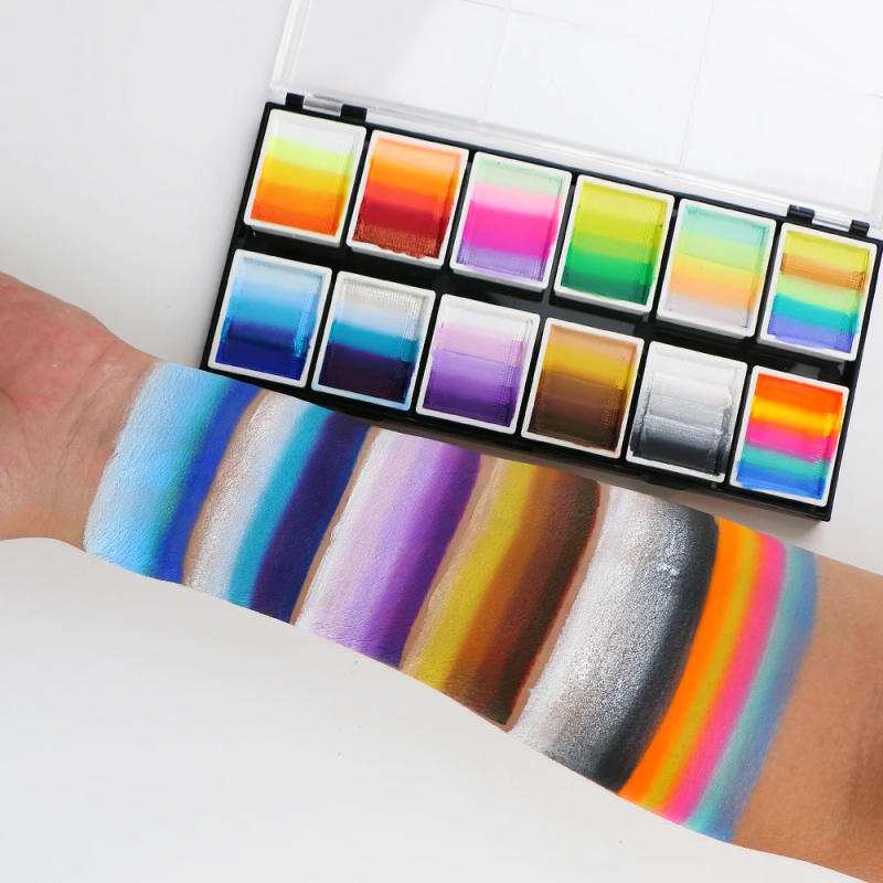 Description Picture 4 of itemBowitzki Professional Colorful Dream Gradient Face Paint And Body Paint 12x10gm One Stroke Split Cake Rainbow Halloween