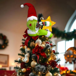 Gnome Christmas Tree Topper Star Lighted Green Christmas Tree Toppers Christmas Decor for Wine Bottle Curtain Xmas Tree Decor