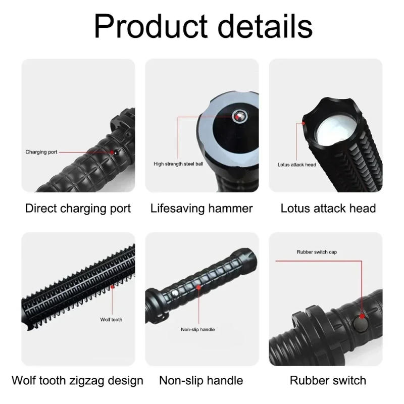 Description Picture 4 of itemPowerful Outdoor Camping Hunting LED Flashlight Telescopic Zoom Rechargeable Aluminum Alloy Waterproof Torch for Self Defense