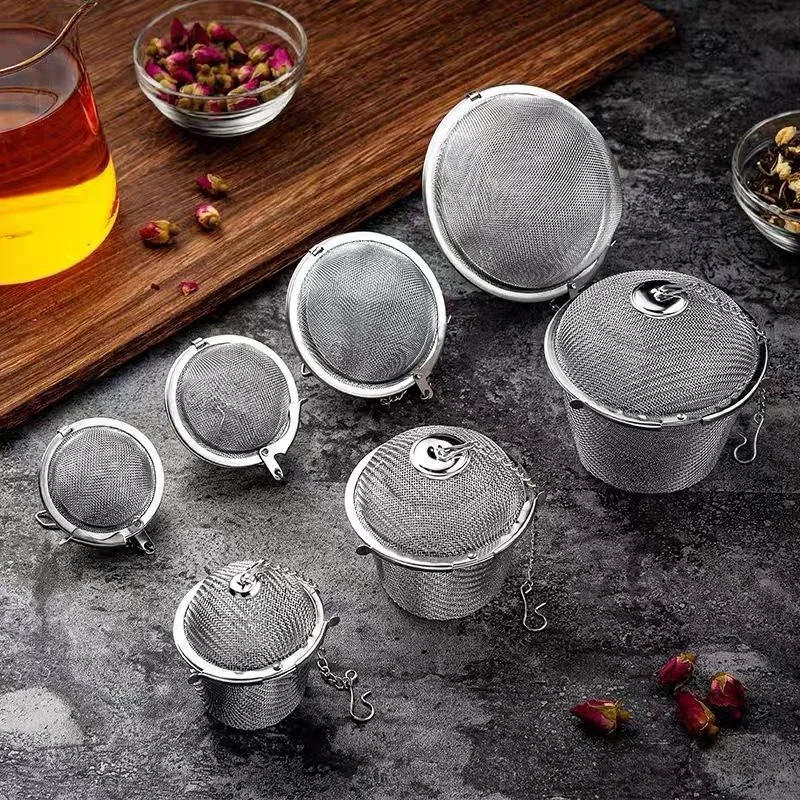 Description Picture 2 of item4 Sizes Durable Silver Reusable Stainless Mesh Herbal Ball Tea Spice Strainer Teakettle Locking Filter Infuser Tool