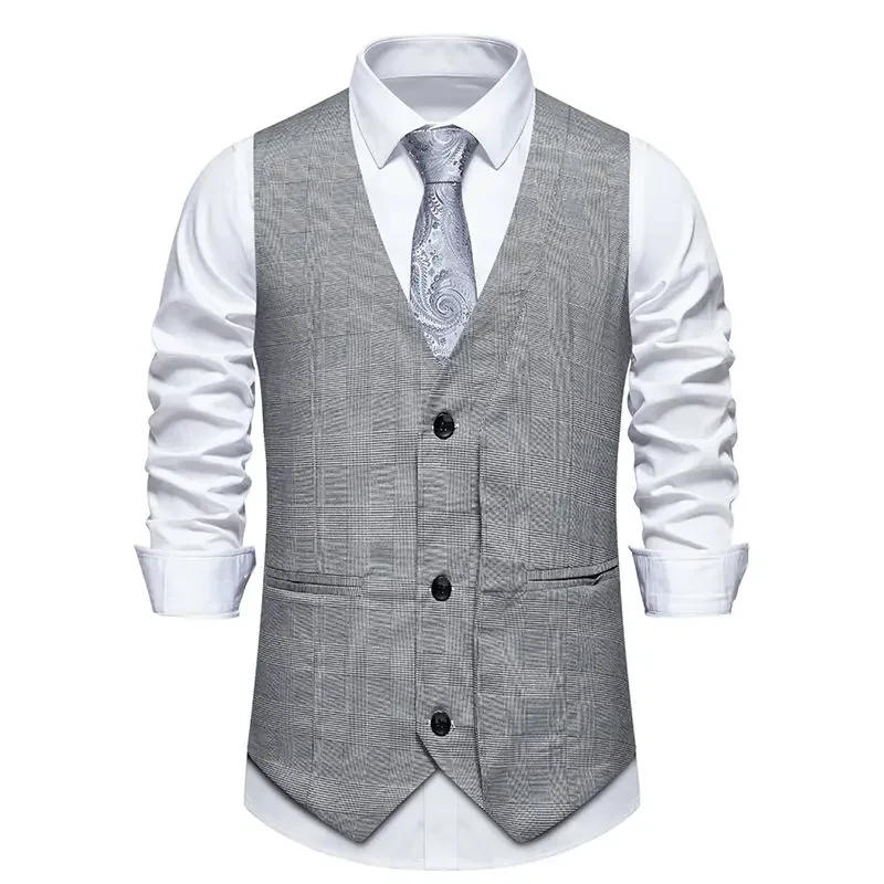 Description Picture 6 of itemRetro Suit Vest for Men's Formal Plaid V-neck Business Men's Casual Fashion Versatile Vest Jacket