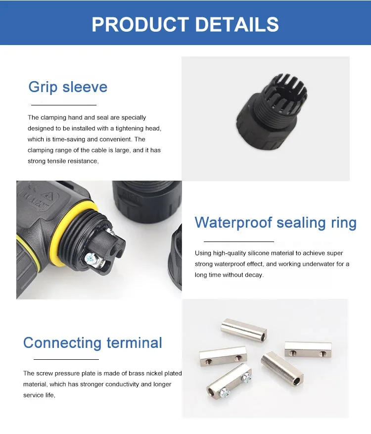 Description Picture 5 of itemWaterproof M20 T-type 3Pin Connector Cable 24A 400V IP68 2 3 4 pin Outdoor 5-12mm LED Street Lamp Screw Wire Junction Box