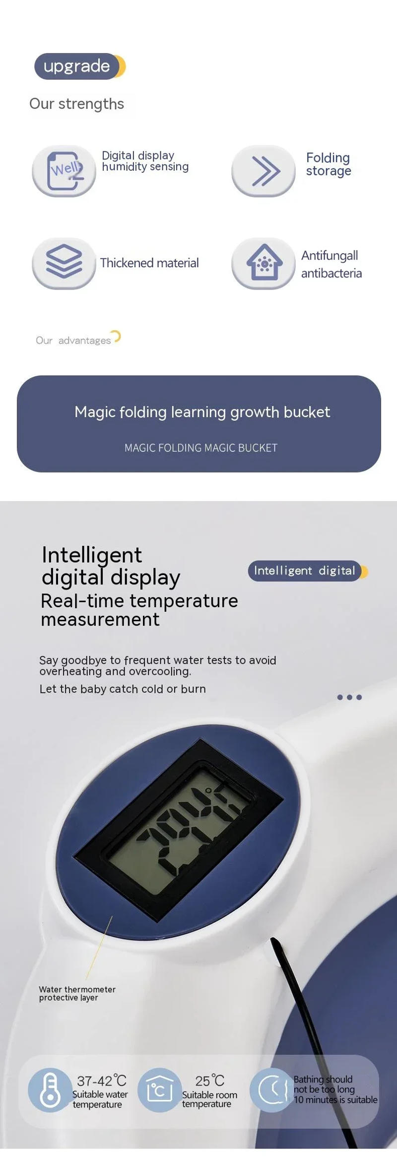 Description Picture 3 of itemReal-time Temperature Silicone Baby Take A Bath Bathtub Non-Slip Foot Bath Bucket Folding Bathroom With Temperature Sensing