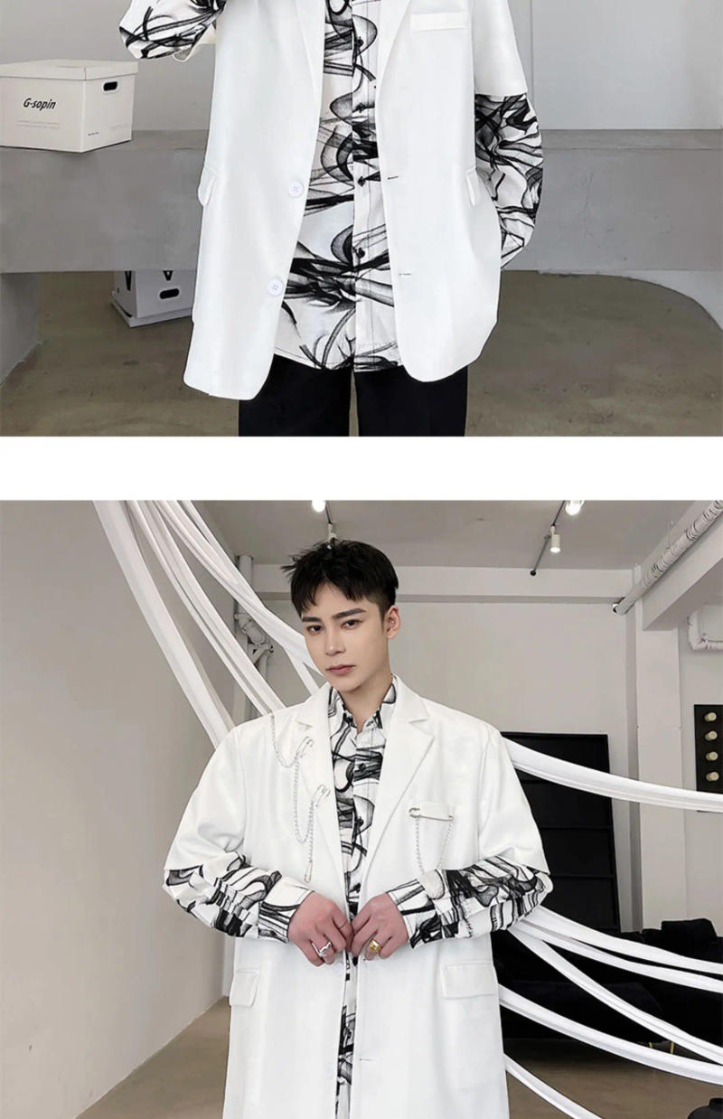 Description Picture 6 of itemLUZHEN Metal Chain Splicing Design Short Sleeve Blazer Coat Men's Original Personality High Street Stylish Male Outwear LZ3764