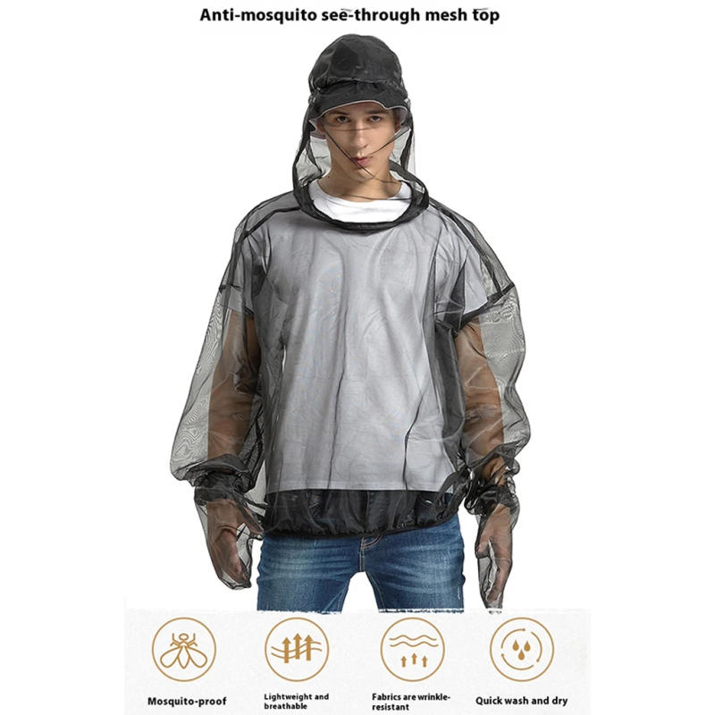 Description Picture 3 of itemUnisex Outdoor Mosquito Repellent Suit Bug Jacket Mesh Hooded Suits Fishing Camping Jacket Insect Protective Mesh Shirt Gloves