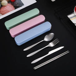 3PCS  Portable Stainless Steel Cutlery Suit with Storage Box China Chopstick Fork Spoon Knife High Quality Travel Tableware Set