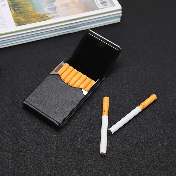 Description Picture 5 of itemMultifunction Stainless Steel Cigarette Case PU Cigar Storage Box Tobacco Holder 1 PC Card Cases Smoking Accessories