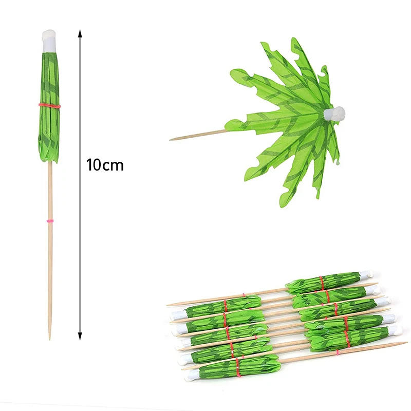 Description Picture 2 of item10 Pcs Tropical Palm Tree Paper Umbrella Cocktail Food Fruit Picks Cupcake Toppers Hawaiian Birthday Party Wedding Decorations