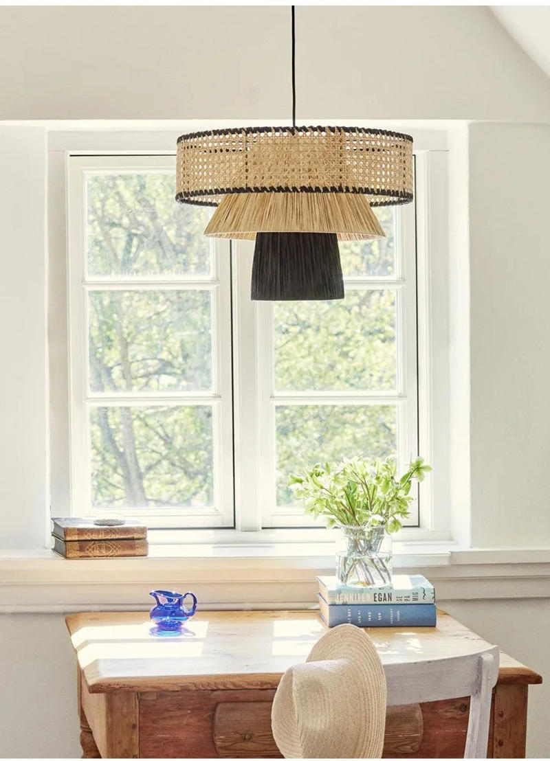 Description Picture 5 of itemNordic Natural Rattan Pendant Lights Bar Lighting Bedroom Bedside Living Room Restaurant Hanging Lamp Home Decor Art Chandeliers