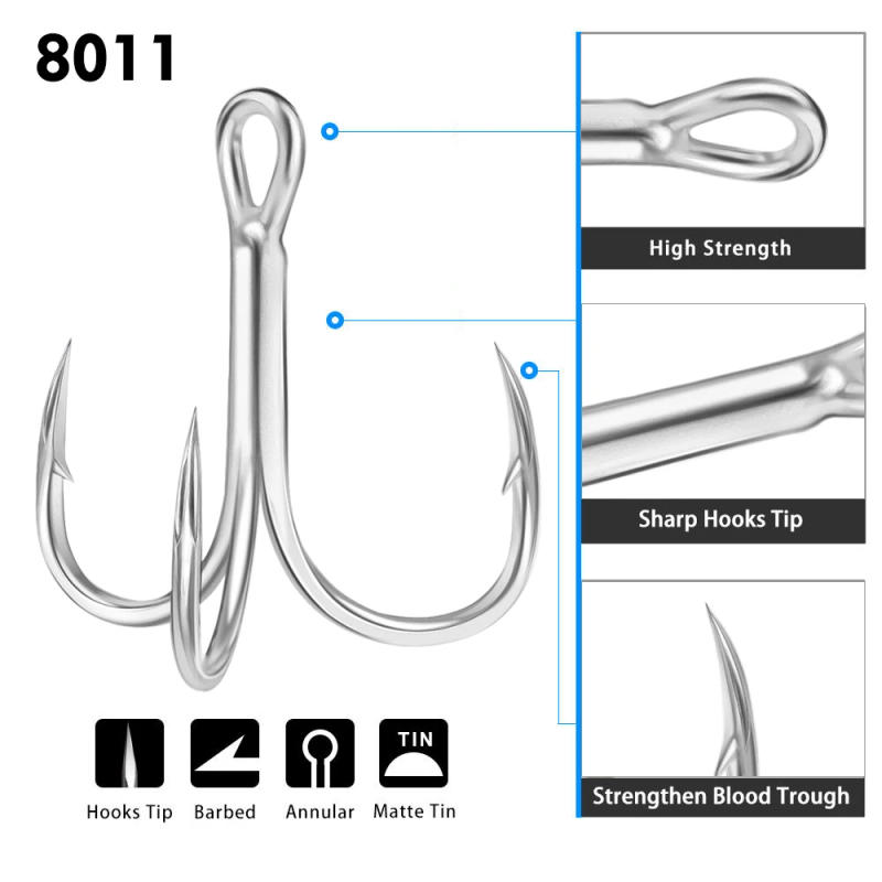Description Picture 3 of itemPROBEROS 20pcs/lot Treble Hooks 14#-3/0# Tin Color Triple Fishing Hook Anti-corrossion Fishhooks High Strength Accessories 3X
