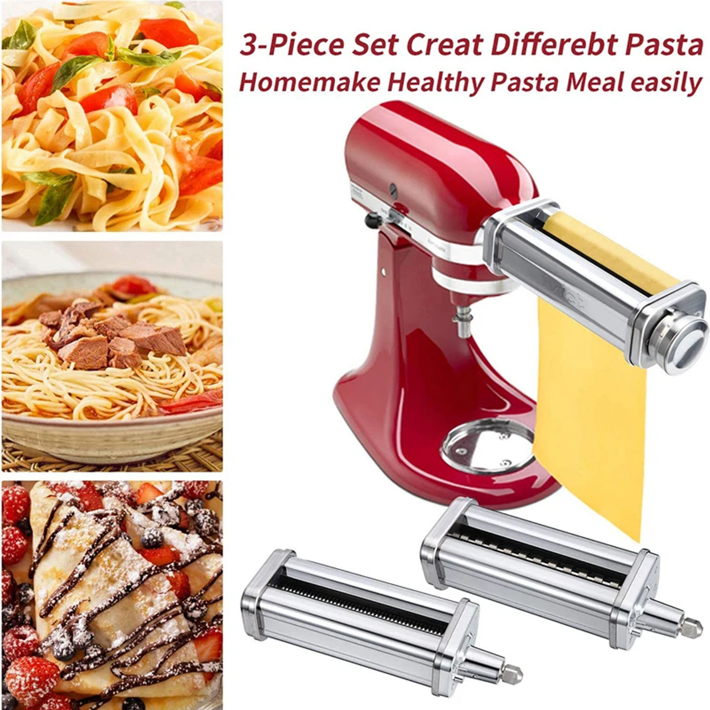 Description Picture 3 of itemFor KitchenAid Pasta Roller Fettuccine Spaghetti Cutter Set KitchenAid KA Washable Stand Stainless Mixers Spaghetti Maker Cutter