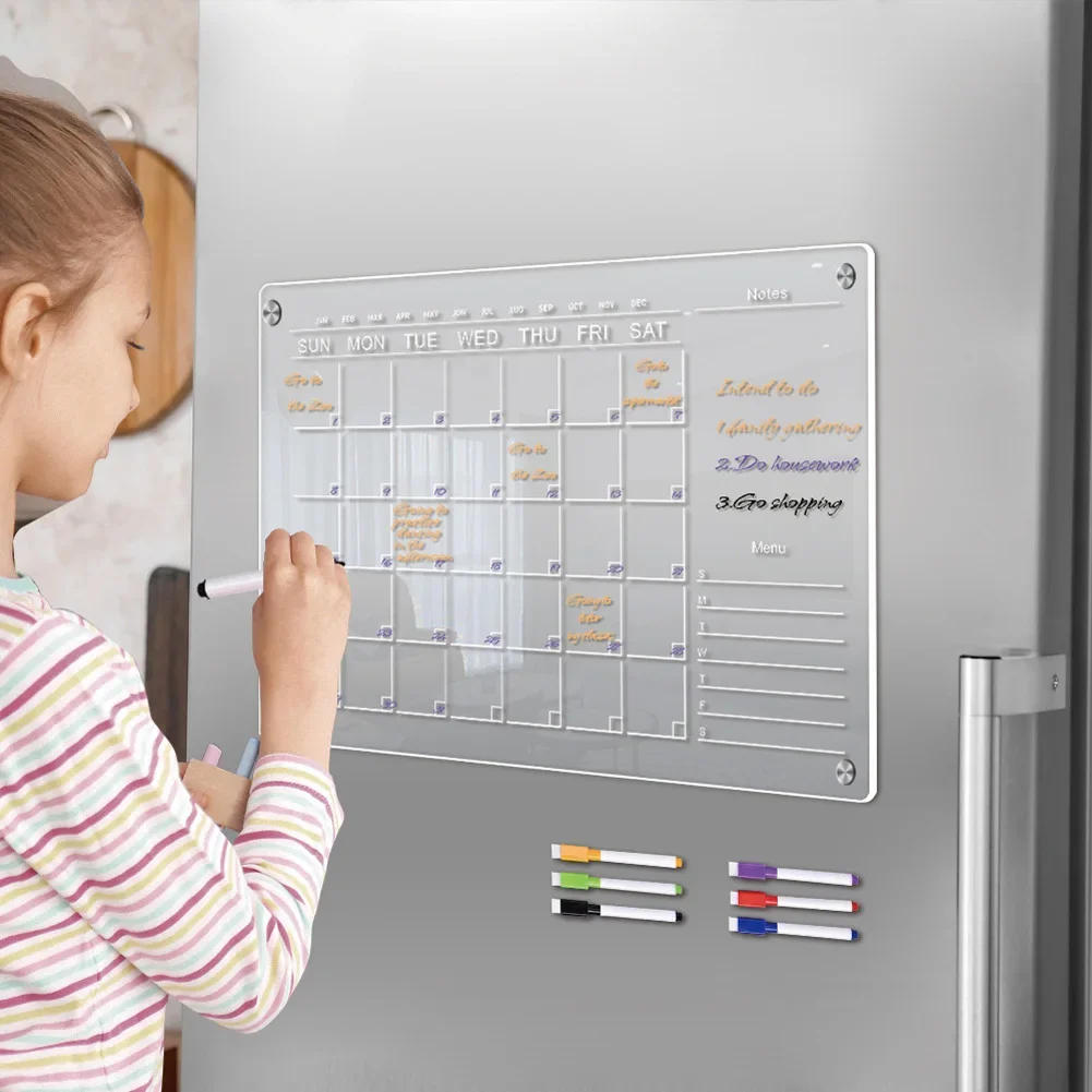 Description Picture 3 of itemMagnetic Acrylic Calendar With 6 Markers Planning Boards Monthly Weekly Planner Wall Stickers For Fridge Refrigerator Home Decor