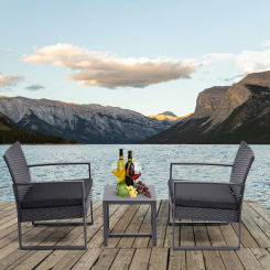 3 Pieces Patio Set Outdoor Wicker Patio Furniture Sets Modern Set Rattan Chair Conversation Sets with Coffee Table for Yard