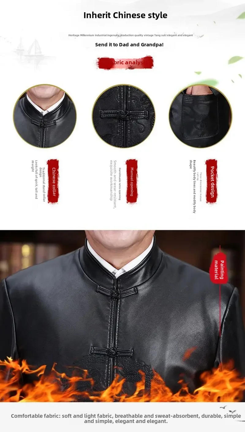 Description Picture 3 of itemMiddle-aged Elderly Men's Thickened Fleece-lined Tang Suit Jacket Chinese Style Winter Warmth Casual Scene Suitable