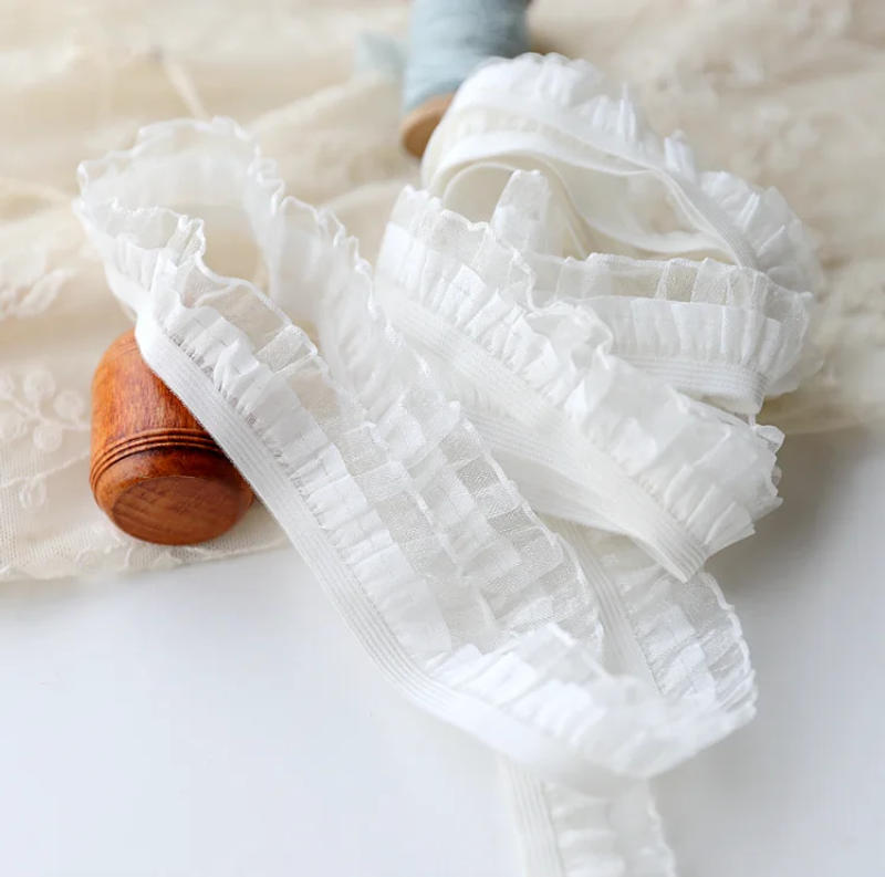 Description Picture 2 of item4 Meters 2.5cm 2 Layers Elastic Stretchy Lace Fabric DIY Crafts Embroidered Lace Trim Sewing Accessories For Underwear Lingerie