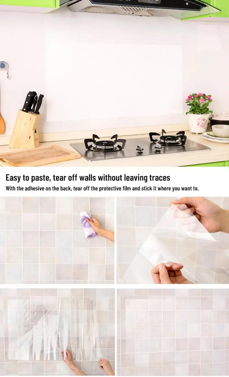 Description Picture 4 of item1Pc 70x45cm Kitchen Oil Proof Wall Sticker Heat-resistant Wallpaper Clear Self Adhesive Film Waterproof Paper Home Decoration