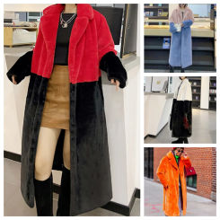 Winter Contrast Faux Fur Coat Women Long Sleeve Thick Warmth Outwears OvercoatAutumn New Clothes