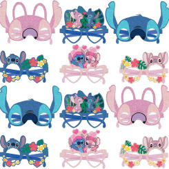12 Pcs Lilo and Stitch Paper Party Glasses Stitch Angel Birthday Decorations Birthday Masks Party Favors Photo Booth Props Gfits